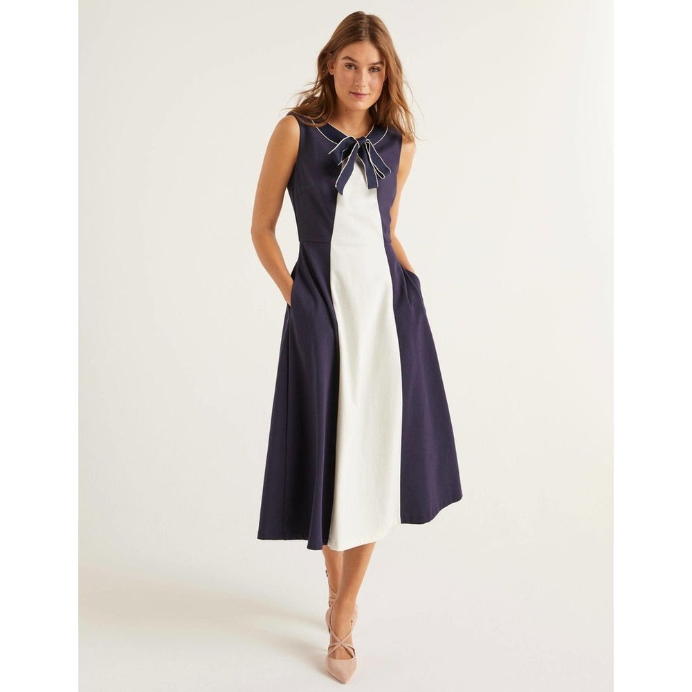 Boden Elise Ponte Navy and White Midi Classic Sleeveless Dress (MSRP: $165) 4